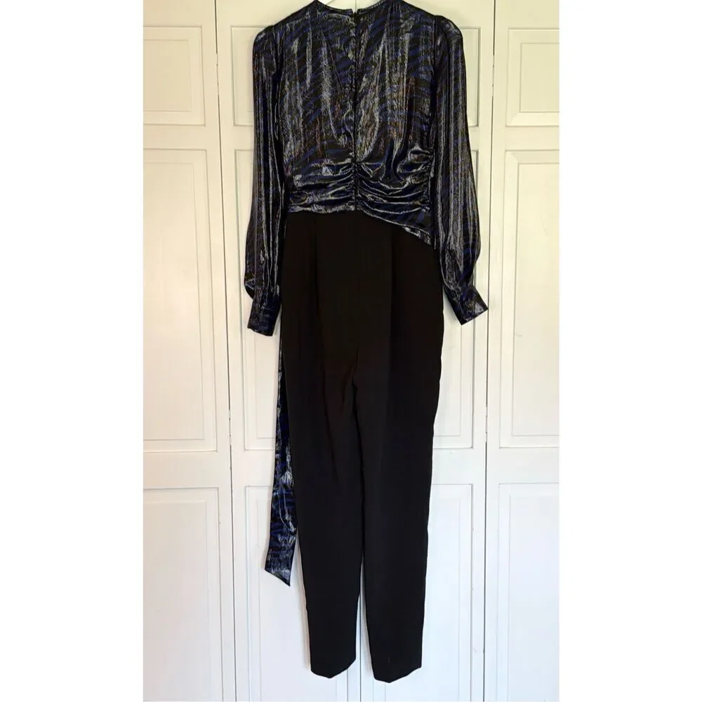 Michael Kors blue animal metallic tie waist jumpsuit 2